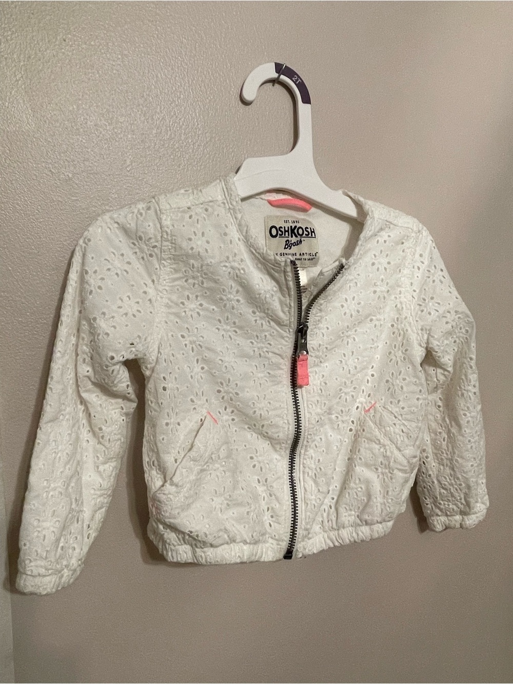 OshKosh B'gosh White Eyelet Zip Jacket with Pink Accents